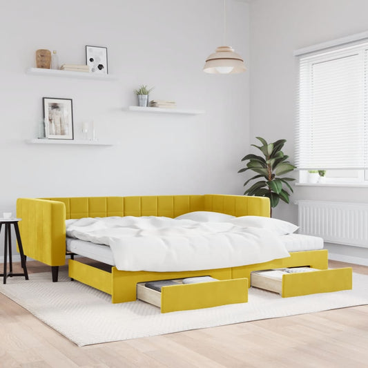 Divano Letto Estraibile con Cassetti Giallo 100x200cm Velluto