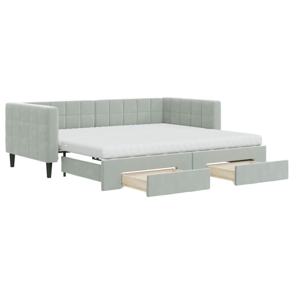 Divano Letto Estraibile Cassetti Grigio Chiaro 90x190cm Velluto