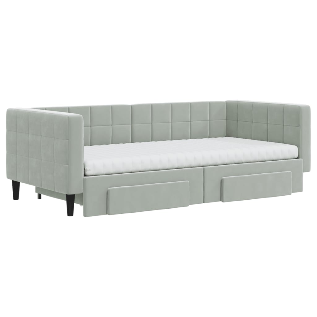 Divano Letto Estraibile Cassetti Grigio Chiaro 90x190cm Velluto