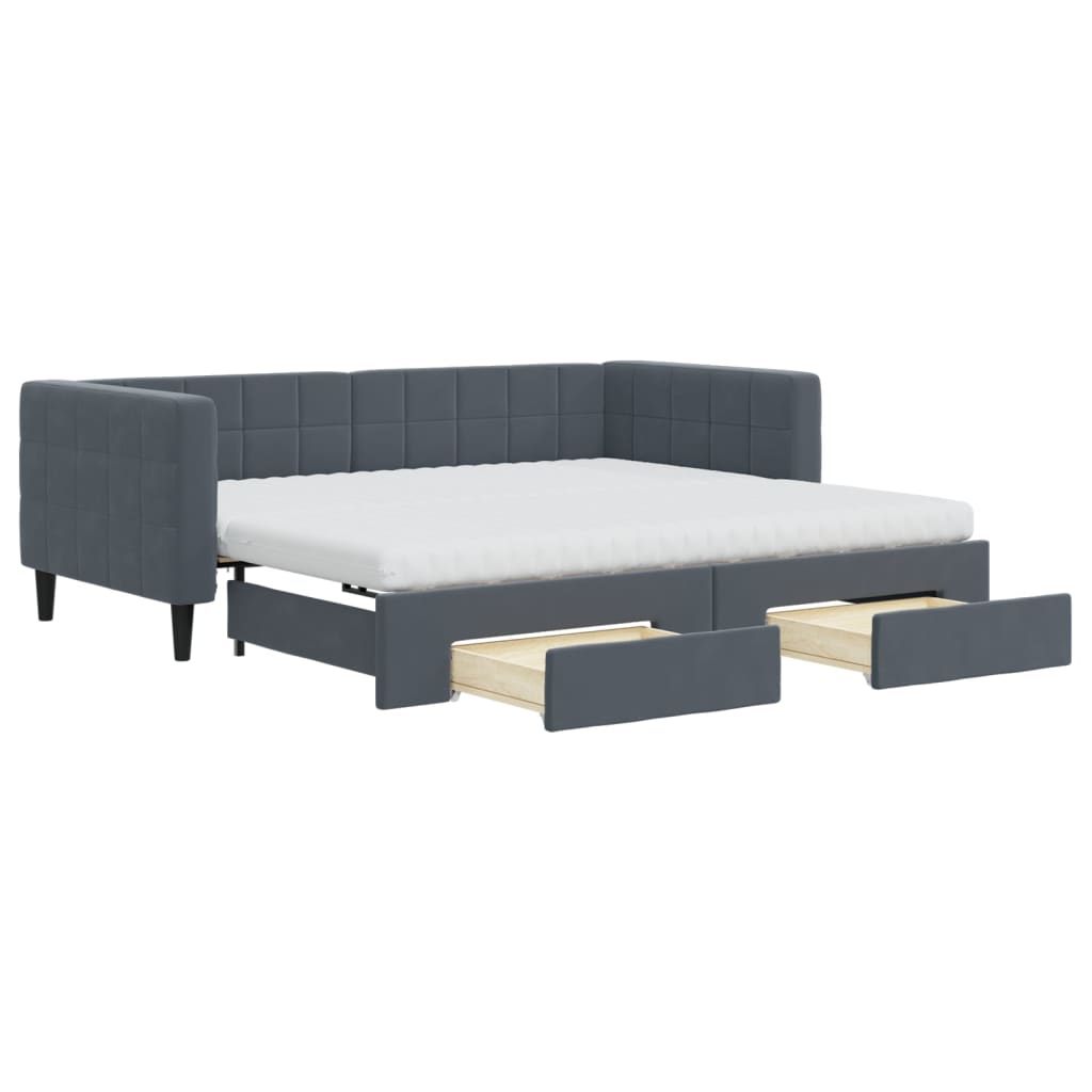 Divano Letto Estraibile Cassetti Grigio Scuro 90x190cm Velluto - homemem39