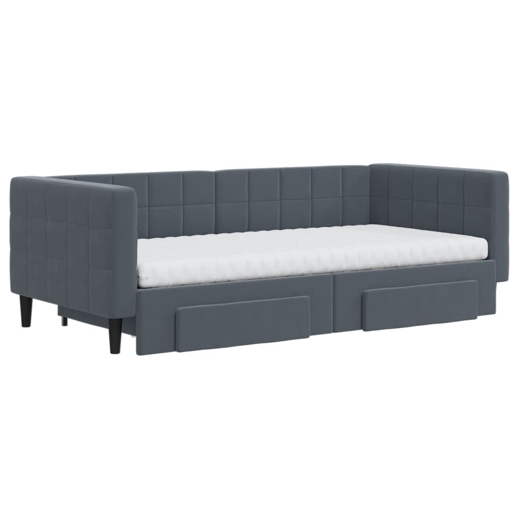 Divano Letto Estraibile Cassetti Grigio Scuro 90x190cm Velluto - homemem39