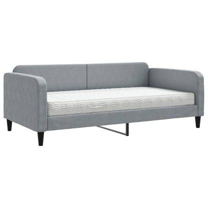 Divano Letto con Materasso Grigio Chiaro 100x200 cm in Tessuto