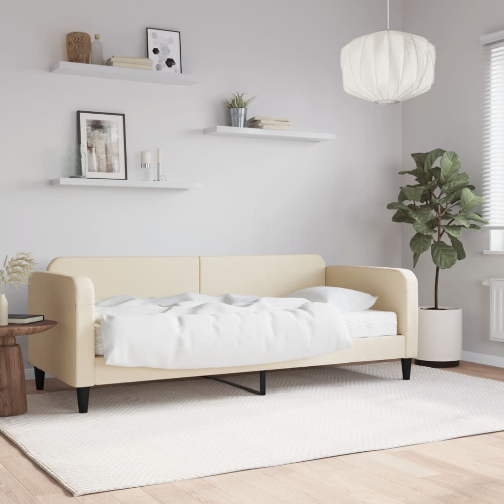 Divano Letto con Materasso Crema 100x200 cm in Tessuto - homemem39
