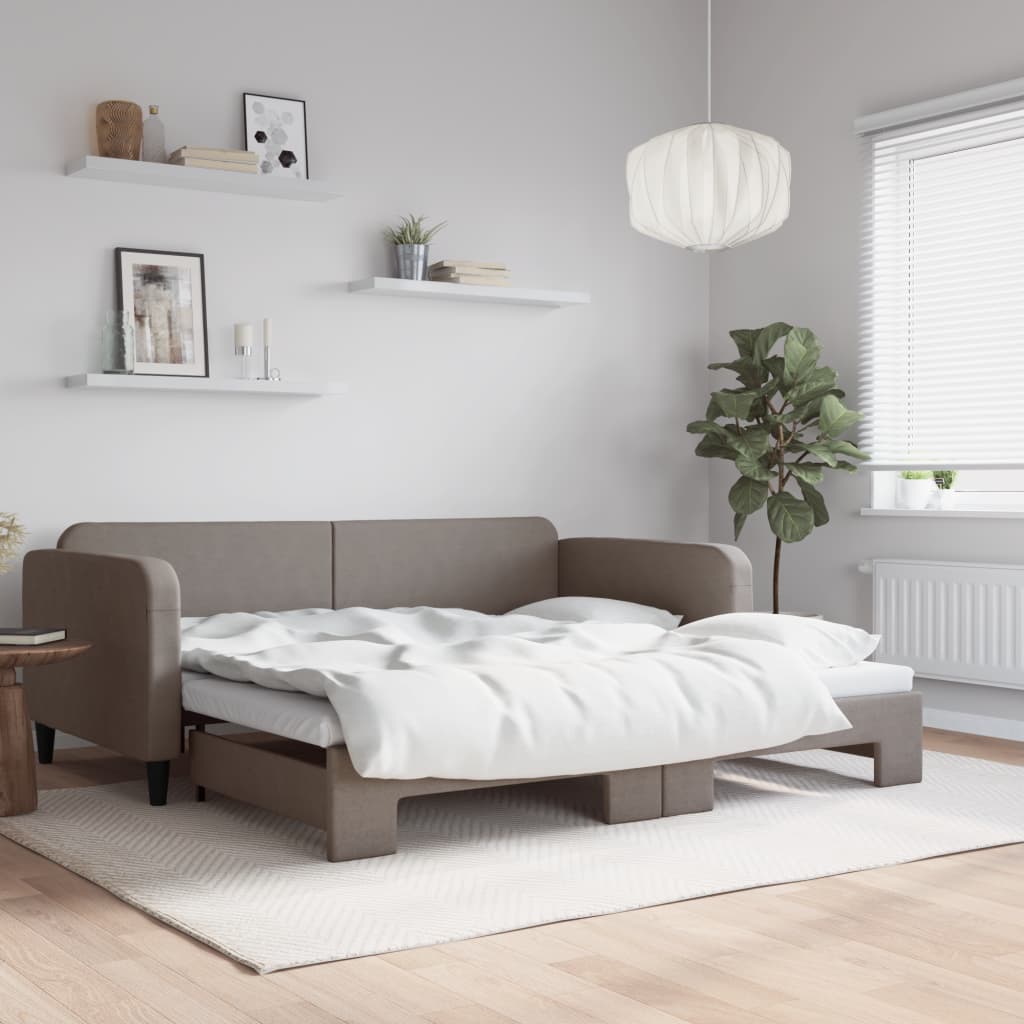 Divano Letto con Letto Estraibile Tortora 100x200 cm in Tessuto