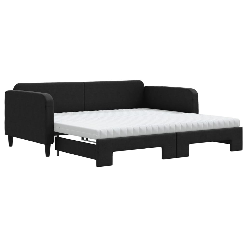Divano Letto Estraibile con Materassi Nero 100x200 cm Tessuto - homemem39