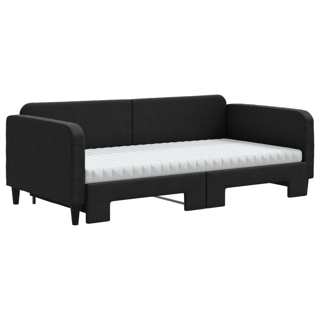 Divano Letto Estraibile con Materassi Nero 100x200 cm Tessuto - homemem39