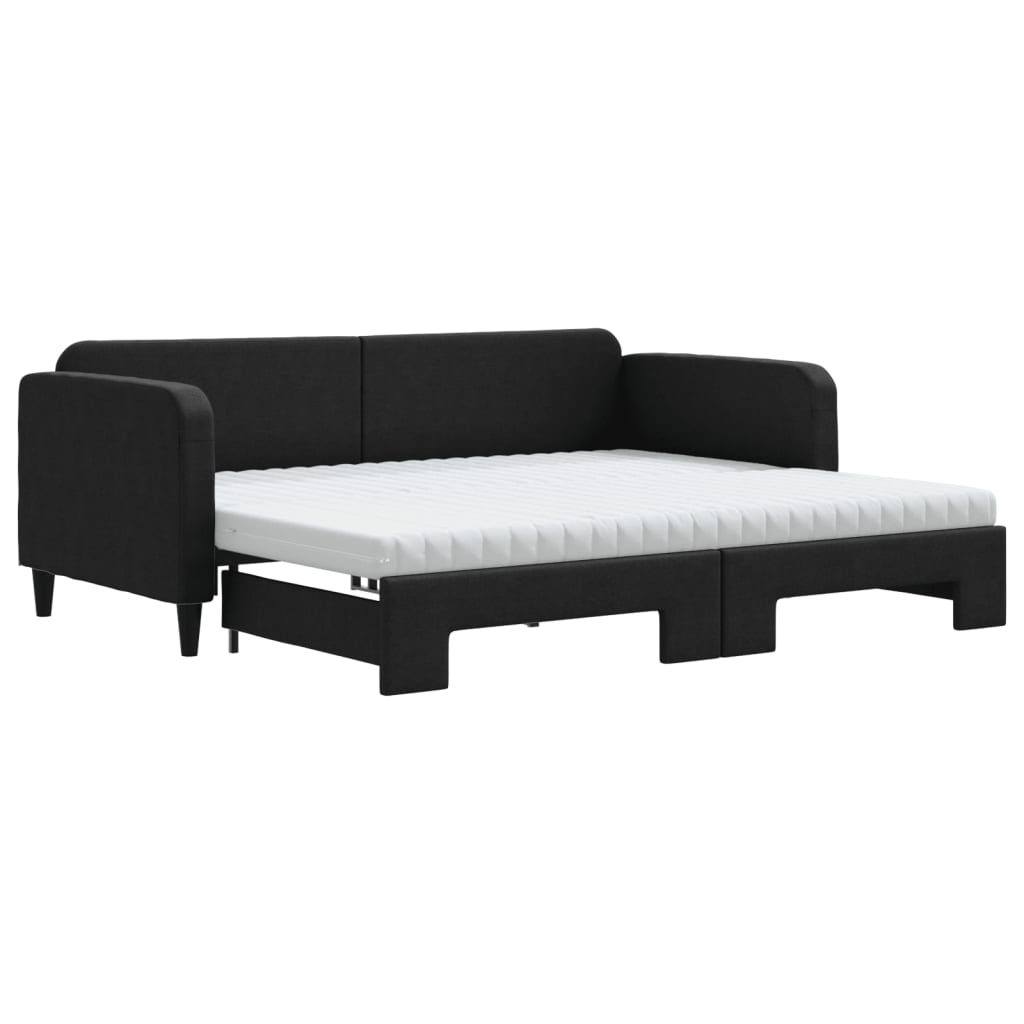 Divano Letto Estraibile con Materassi Nero 90x190 cm in Tessuto