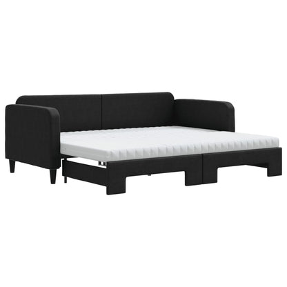 Divano Letto Estraibile con Materassi Nero 90x190 cm in Tessuto