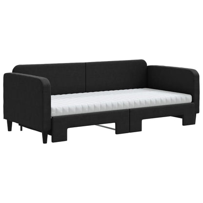 Divano Letto Estraibile con Materassi Nero 90x190 cm in Tessuto