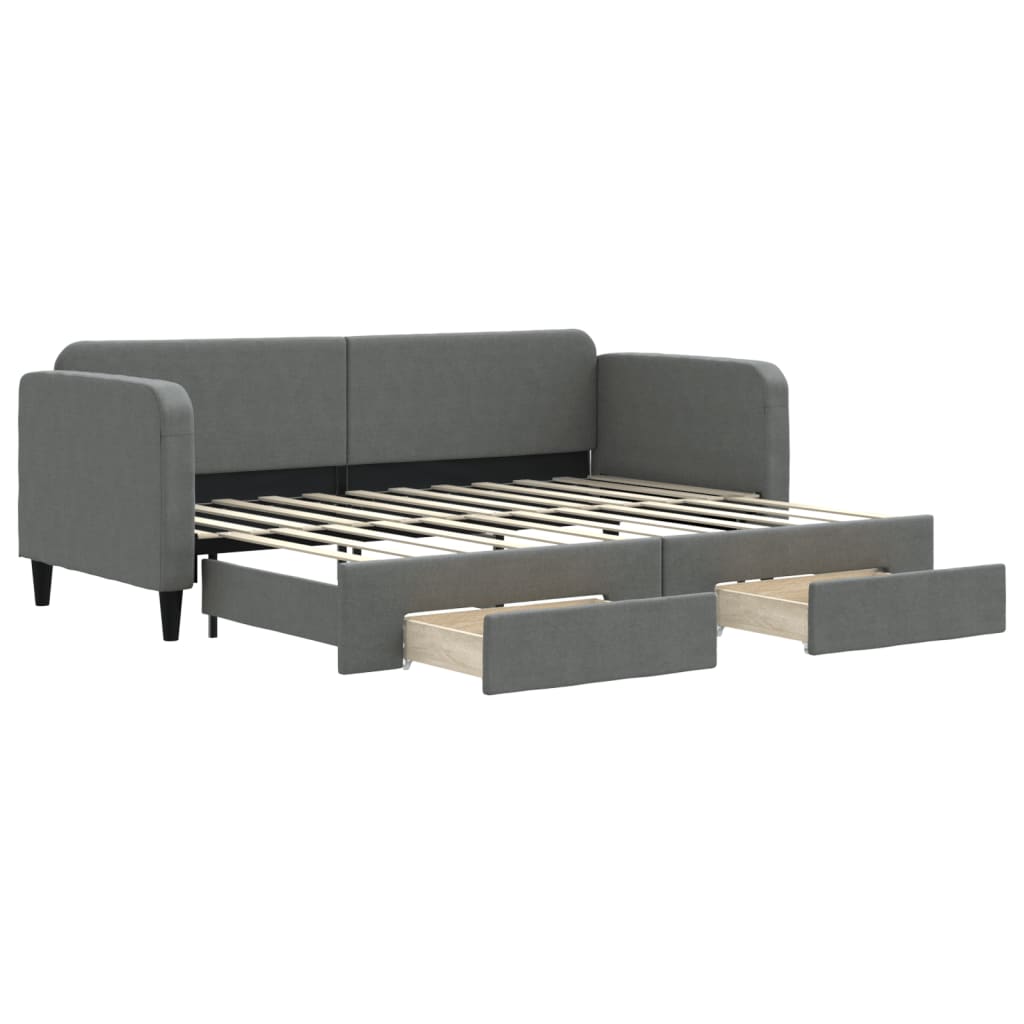 Divano Letto Estraibile Cassetti Grigio Scuro 80x200cm Tessuto