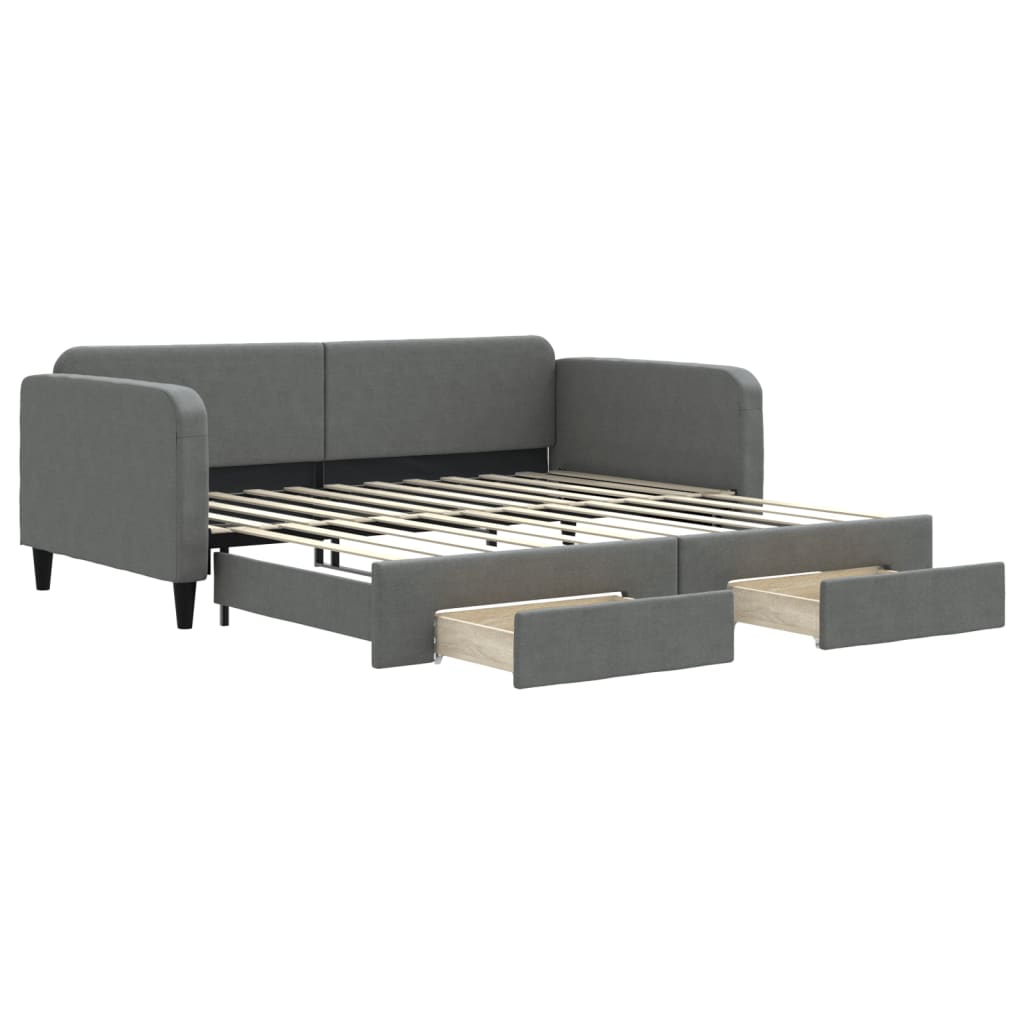 Divano Letto Estraibile Cassetti Grigio Scuro 100x200cm Tessuto - homemem39