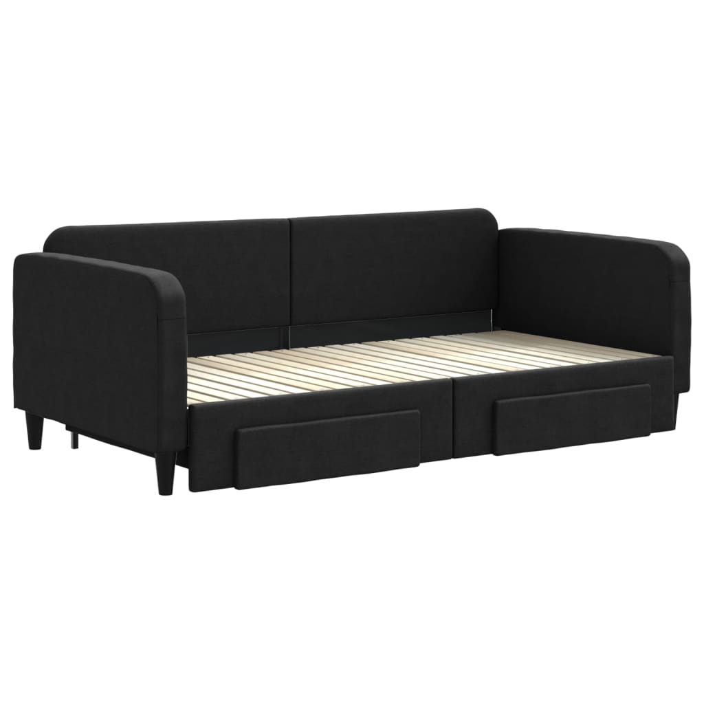 Divano Letto Estraibile con Cassetti Nero 100x200 cm in Tessuto - homemem39