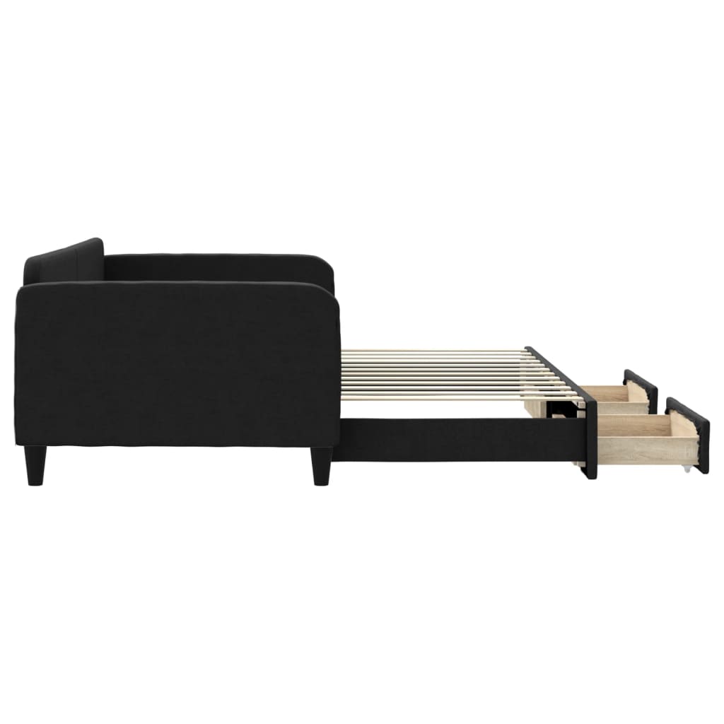 Divano Letto Estraibile con Cassetti Nero 100x200 cm in Tessuto