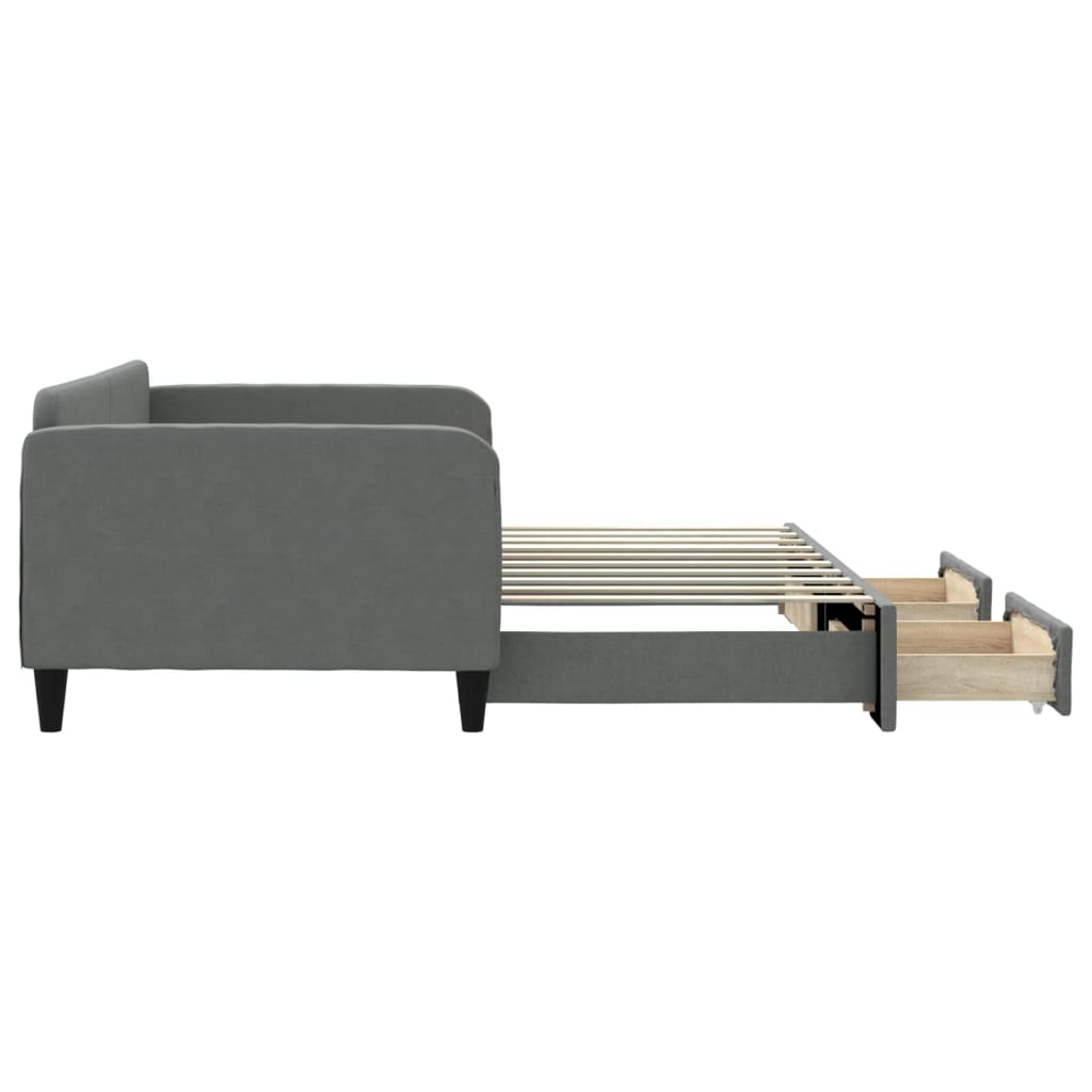 Divano Letto Estraibile Cassetti Grigio Scuro 90x190cm Tessuto
