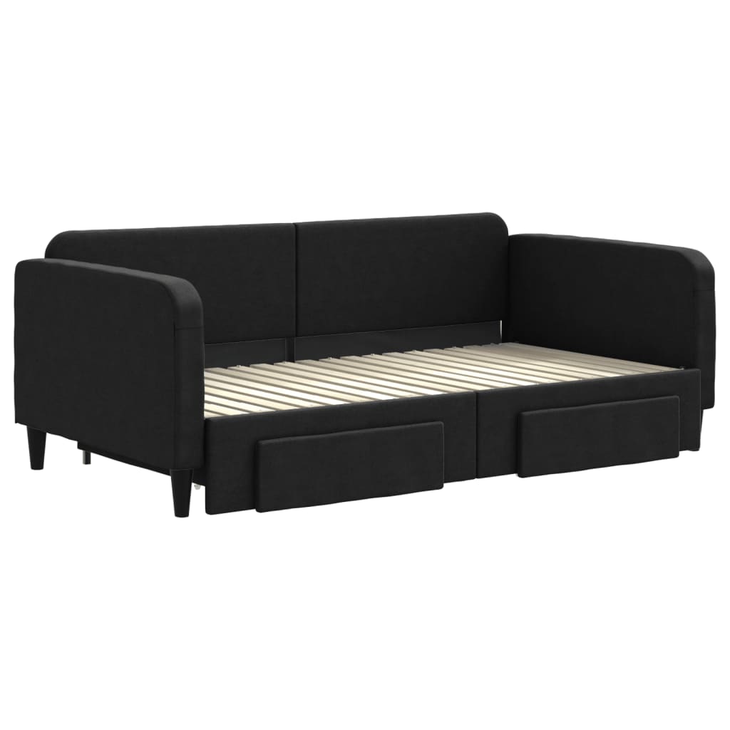 Divano Letto Estraibile con Cassetti Nero 90x190 cm in Tessuto | homemem39