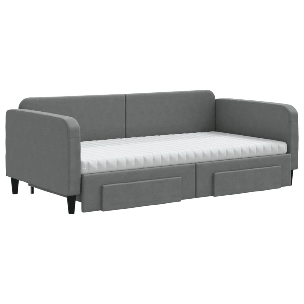 Divano Letto Estraibile Cassetti Grigio Scuro 100x200cm Tessuto - homemem39
