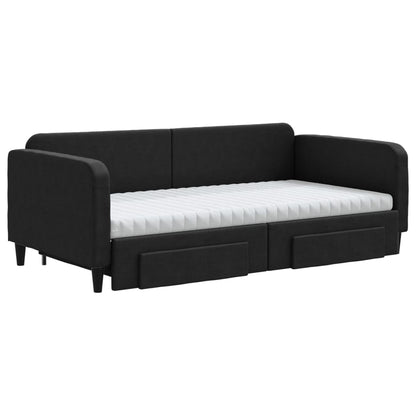 Divano Letto Estraibile con Cassetti Nero 100x200 cm in Tessuto - homemem39