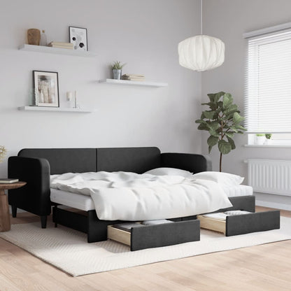 Divano Letto Estraibile con Cassetti Nero 90x190 cm in Tessuto | homemem39