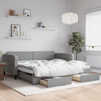 Divano Letto Estraibile Cassetti Grigio Chiaro 100x190 Tessuto | homemem39