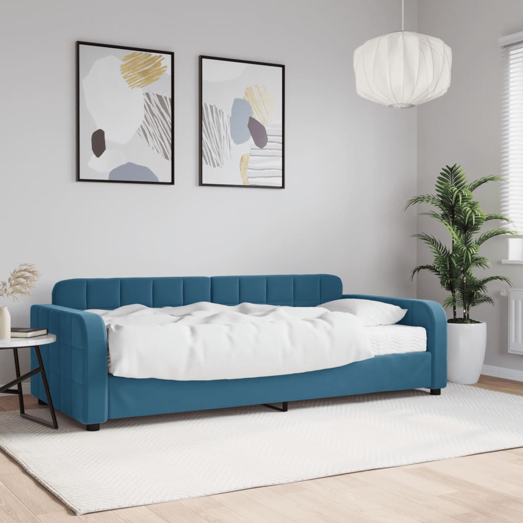 Divano Letto con Materasso Blu 90x200 cm in Velluto - homemem39