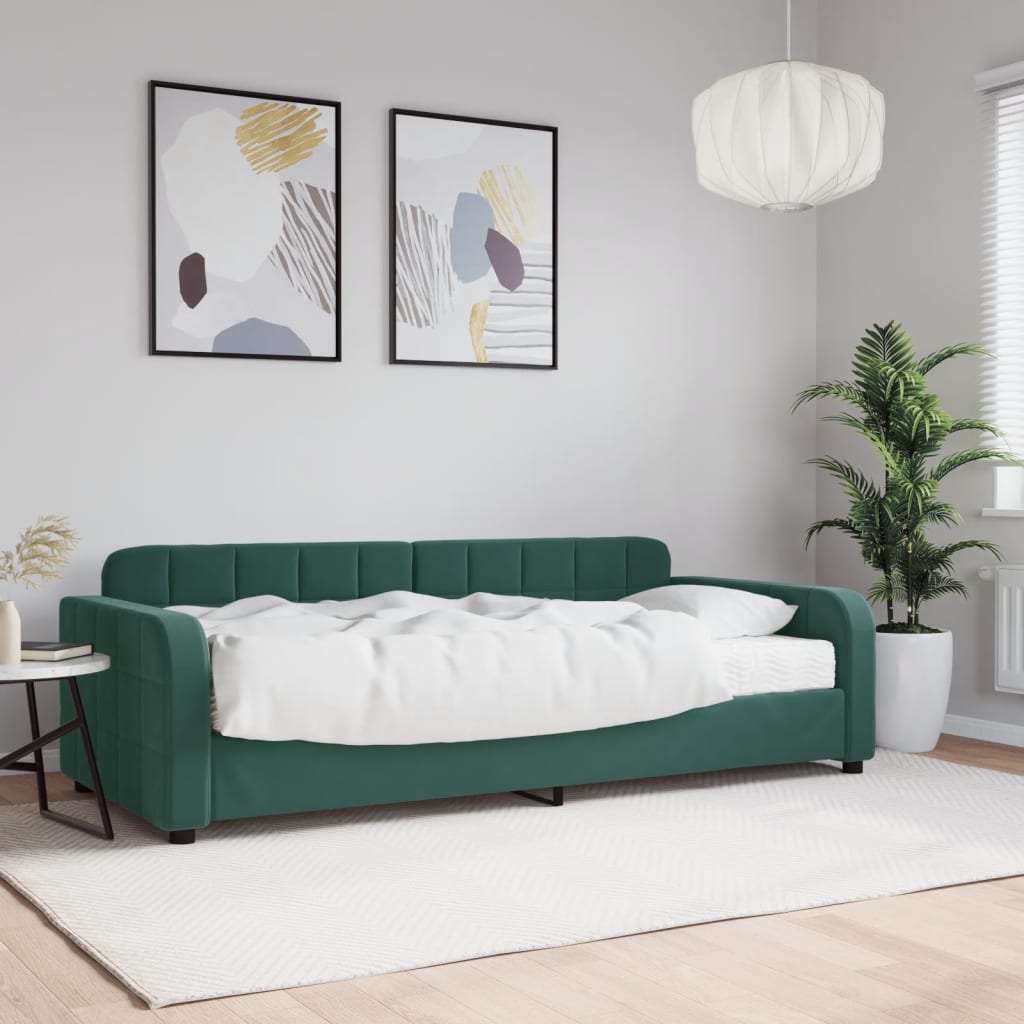 Divano Letto con Materasso Verde Scuro 90x200 cm in Velluto - homemem39