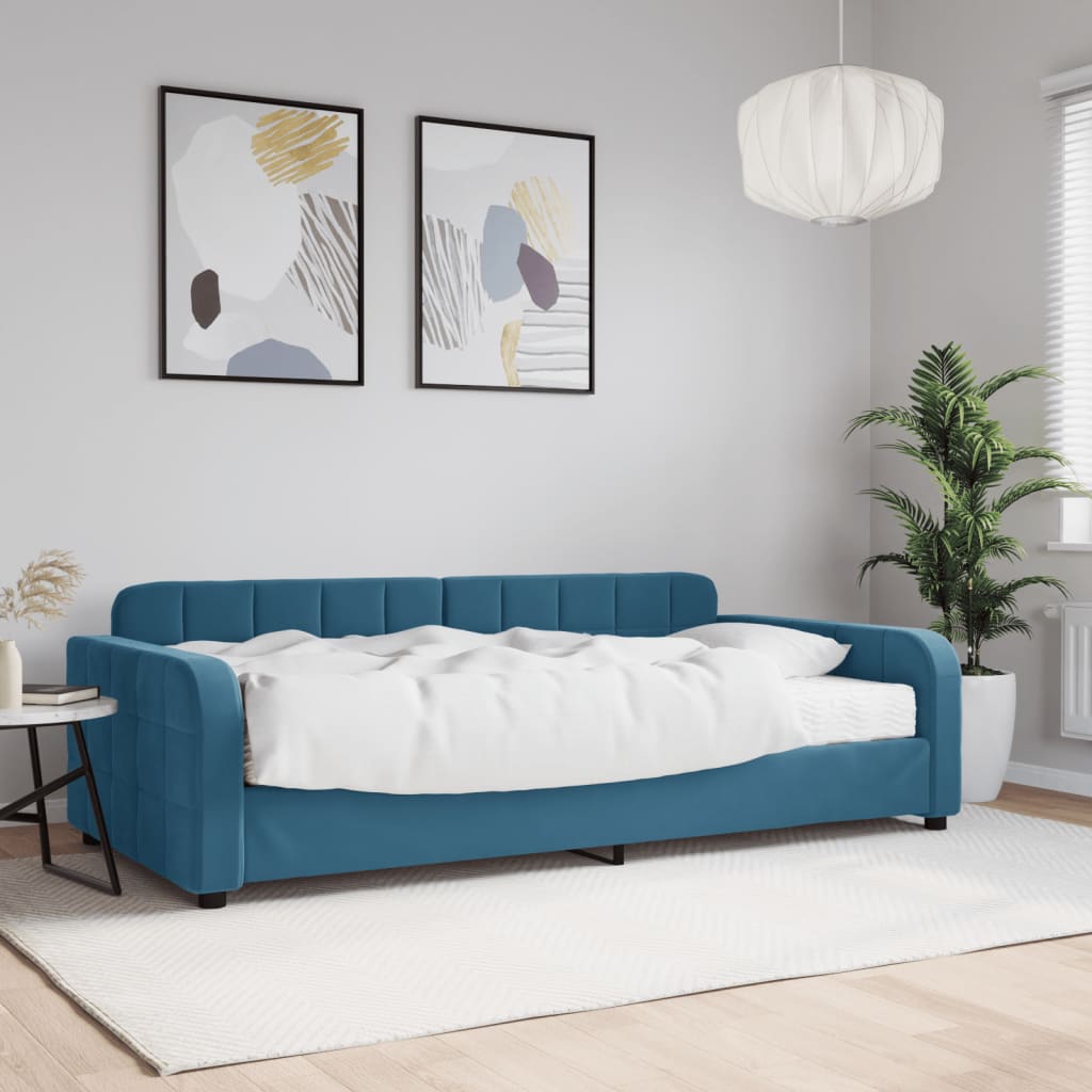 Divano Letto con Materasso Blu 100x200 cm in Velluto - homemem39
