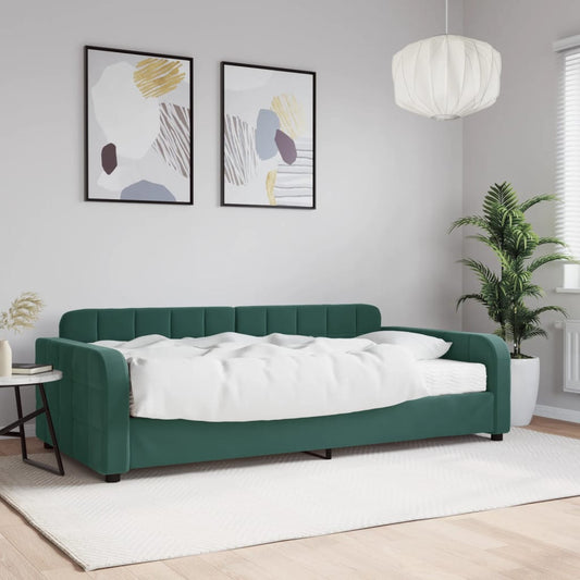 Divano Letto con Materasso Verde Scuro 100x200 cm in Velluto - homemem39