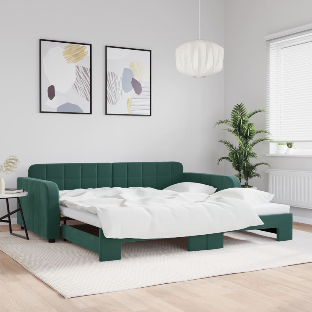 Divano Letto con Letto Estraibile Verde Scuro 100x200cm Velluto - homemem39