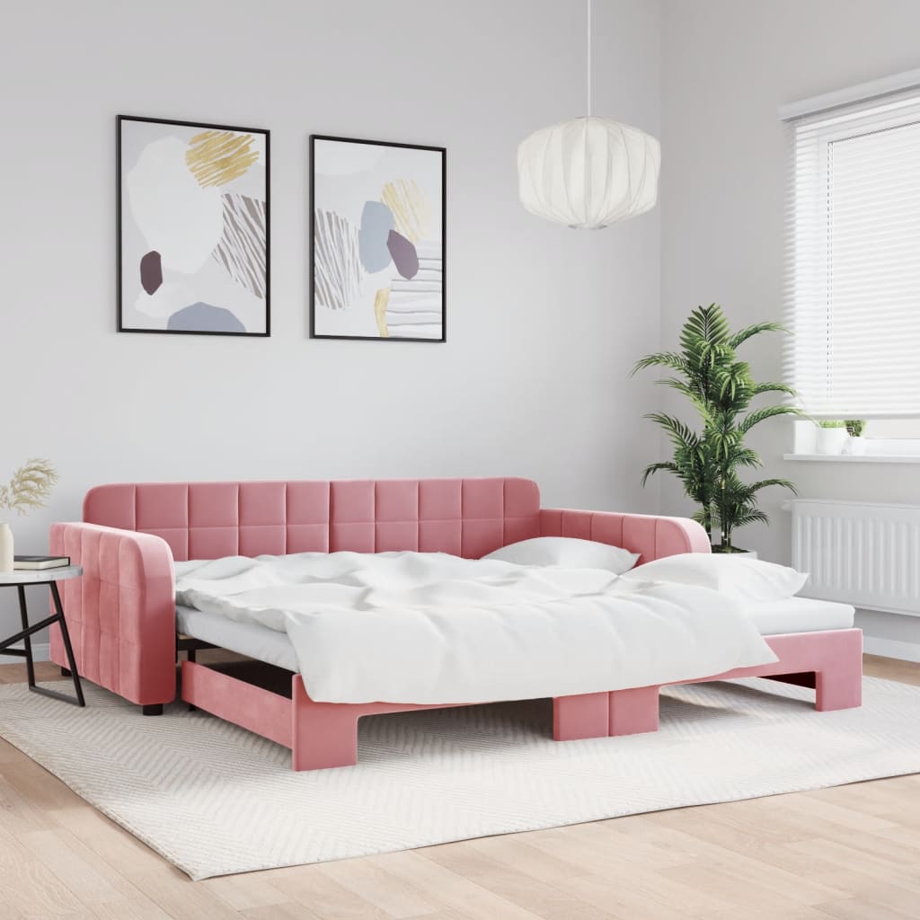 Divano Letto con Letto Estraibile Rosa 100x200 cm in Velluto - homemem39