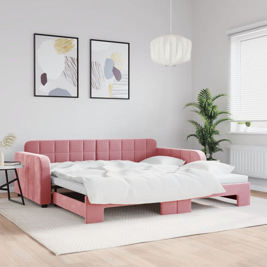 Divano Letto con Letto Estraibile Rosa 100x200 cm in Velluto - homemem39