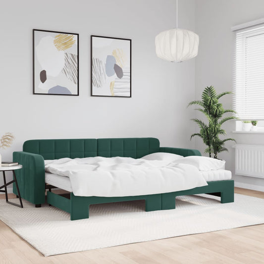 Divano Letto Estraibile Materassi Verde Scuro 80x200 Velluto