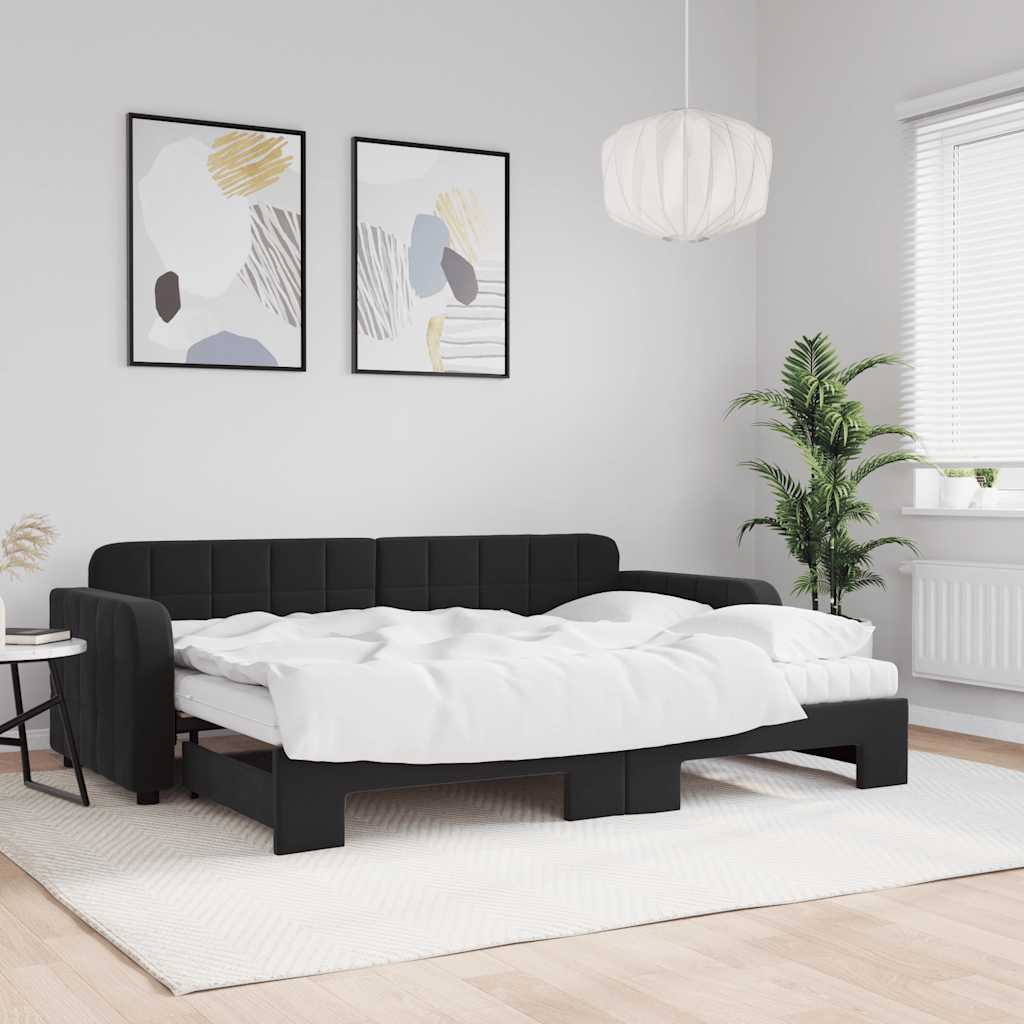 Divano Letto Estraibile con Materassi Nero 80x200 cm Velluto | homemem39