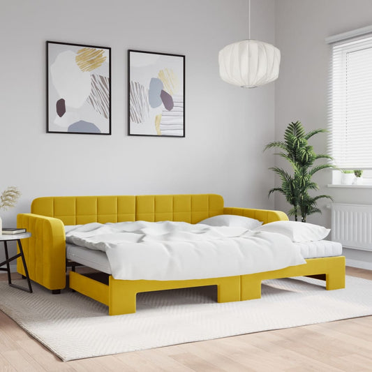 Divano Letto Estraibile con Materassi Giallo 90x200 cm Velluto
