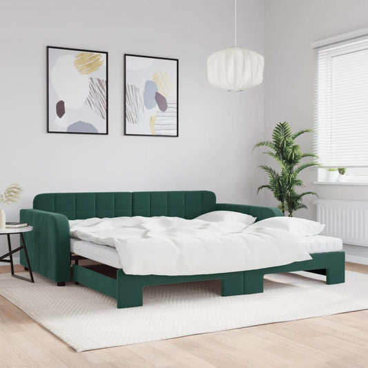 Divano Letto Estraibile Materassi Verde Scuro 100x200 Velluto - homemem39