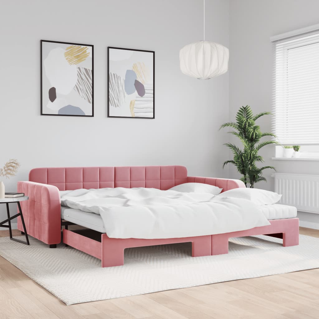 Divano Letto Estraibile con Materassi Rosa 100x200 cm Velluto - homemem39