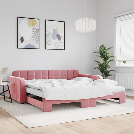 Divano Letto Estraibile con Materassi Rosa 100x200 cm Velluto - homemem39