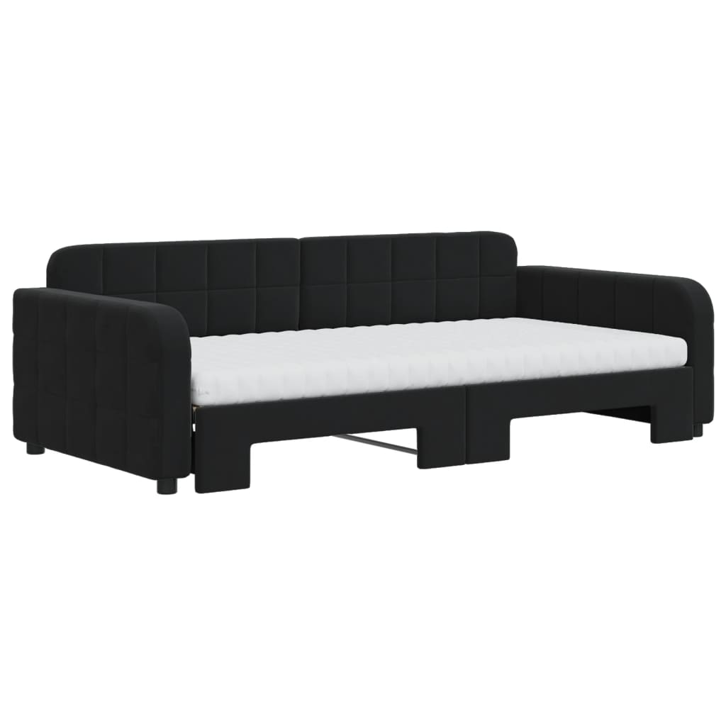 Divano Letto Estraibile con Materassi Nero 100x200 cm Velluto - homemem39