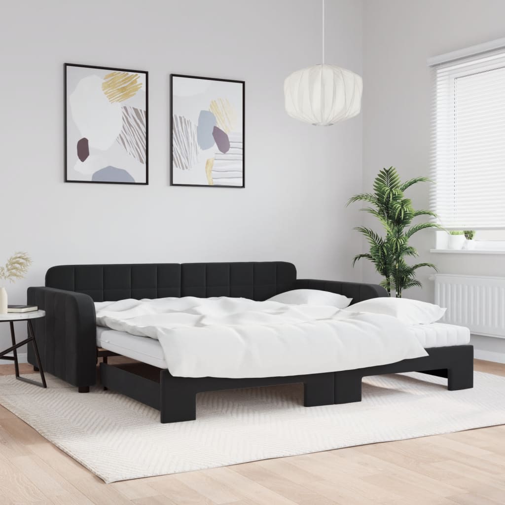 Divano Letto Estraibile con Materassi Nero 100x200 cm Velluto - homemem39
