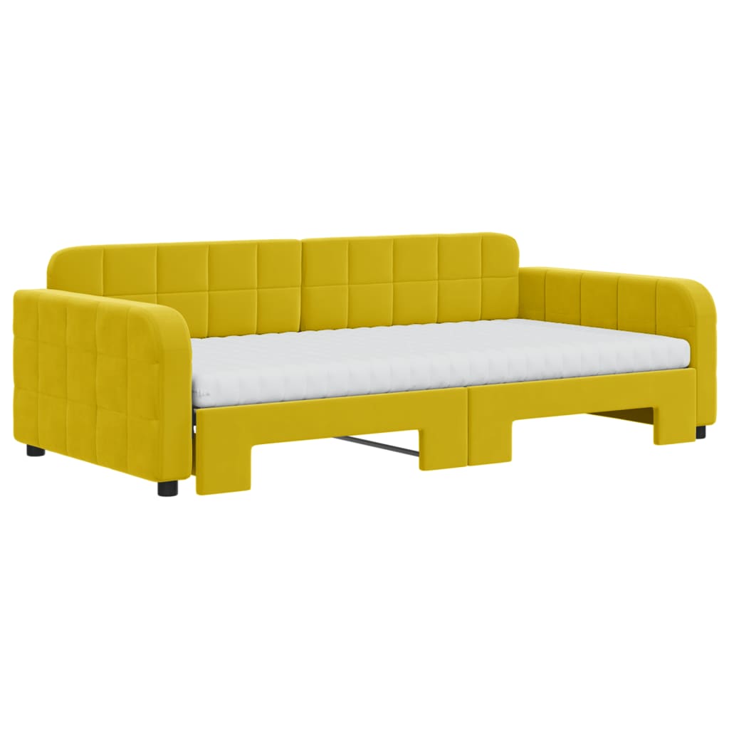 Divano Letto Estraibile con Materassi Giallo 100x200 cm Velluto
