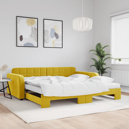 Divano Letto Estraibile con Materassi Giallo 100x200 cm Velluto