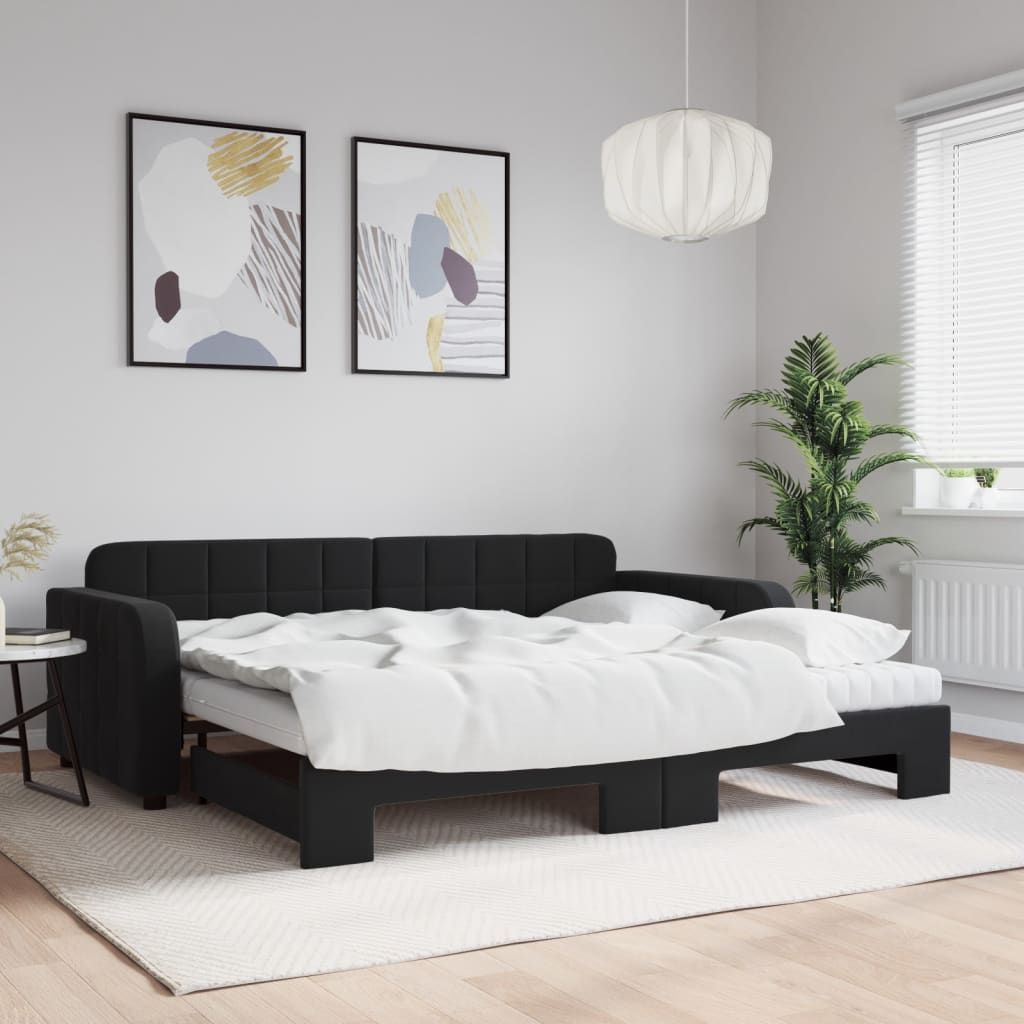 Divano Letto Estraibile con Materassi Nero 90x190 cm Velluto - homemem39