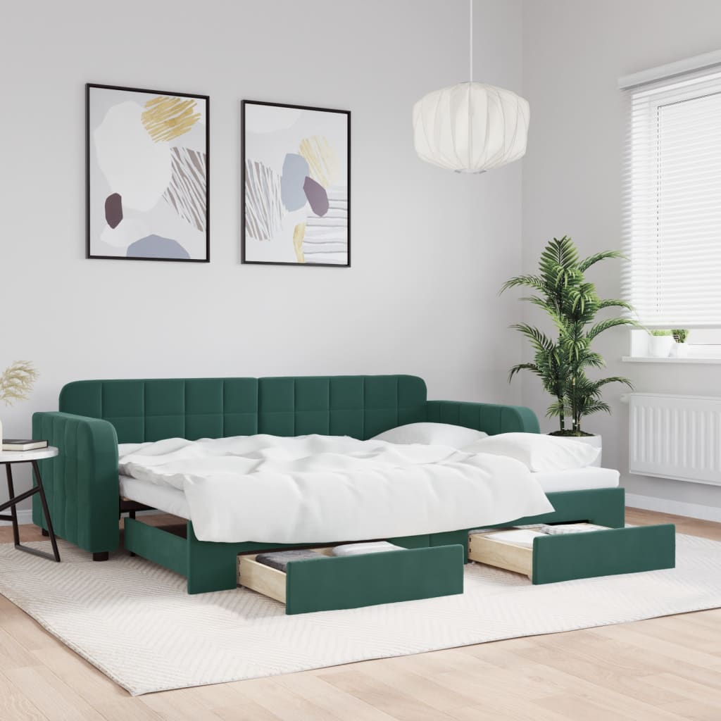 Divano Letto Estraibile Cassetti Verde Scuro 80x200cm Velluto - homemem39