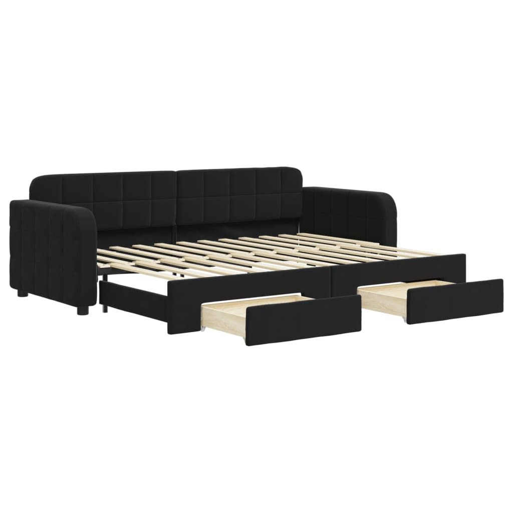 Divano Letto Estraibile con Cassetti Nero 80x200 cm in Velluto | homemem39