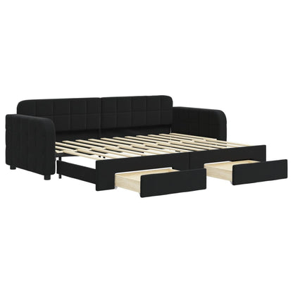 Divano Letto Estraibile con Cassetti Nero 80x200 cm in Velluto | homemem39