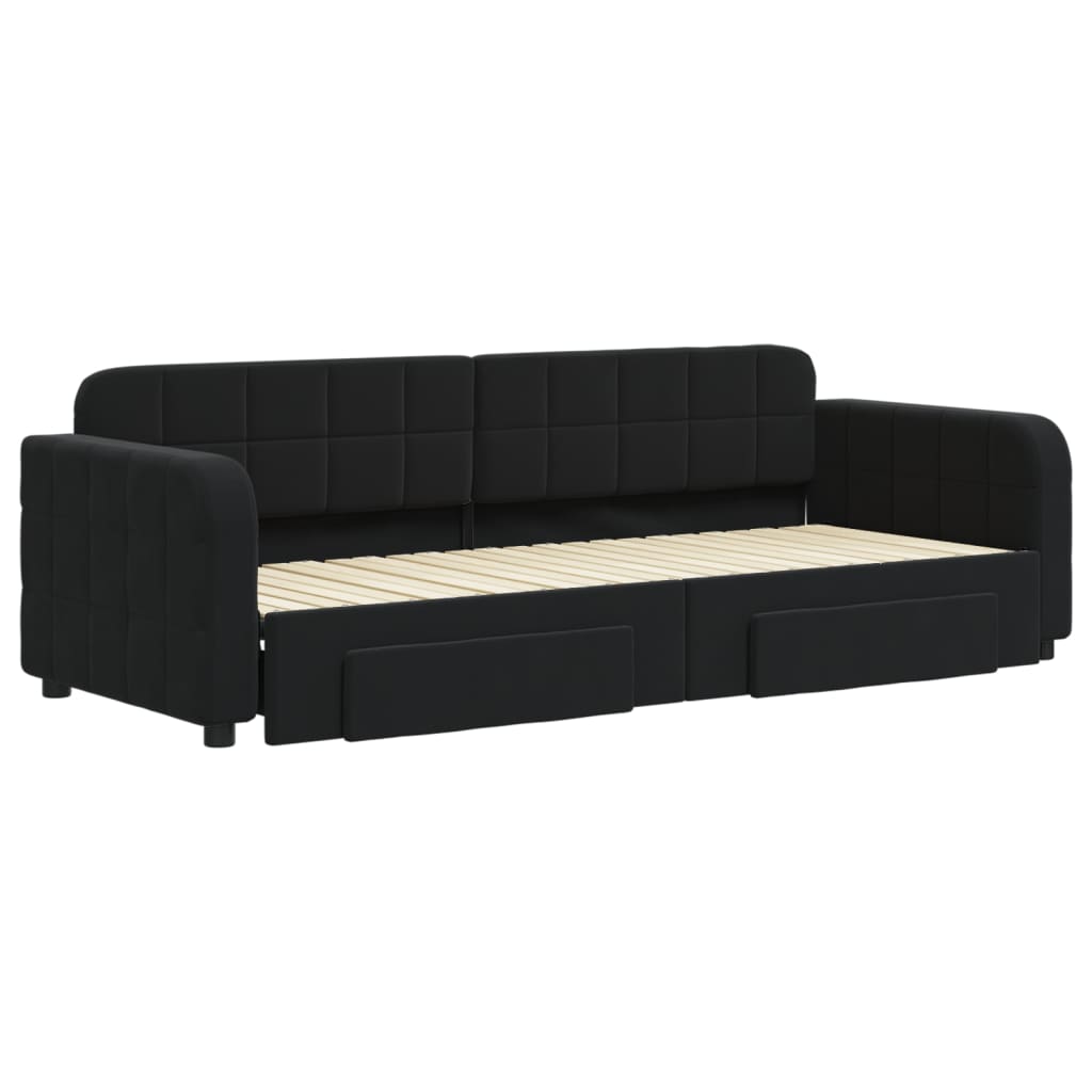 Divano Letto Estraibile con Cassetti Nero 80x200 cm in Velluto | homemem39