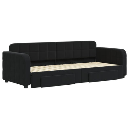 Divano Letto Estraibile con Cassetti Nero 80x200 cm in Velluto | homemem39