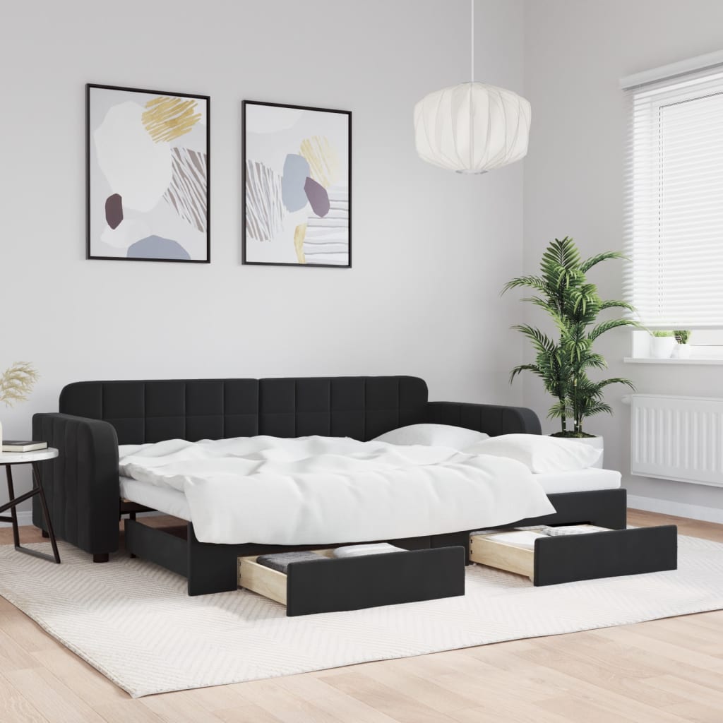 Divano Letto Estraibile con Cassetti Nero 80x200 cm in Velluto | homemem39