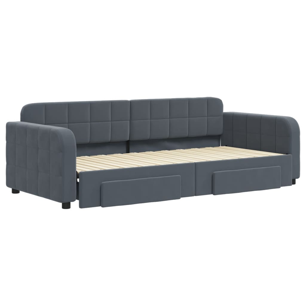 Divano Letto Estraibile Cassetti Grigio Scuro 90x200cm Velluto - homemem39