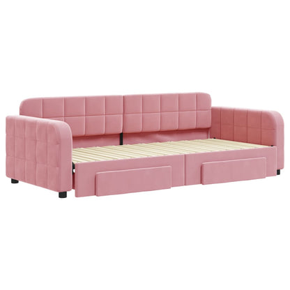 Divano Letto Estraibile con Cassetti Rosa 90x200 cm Velluto - homemem39