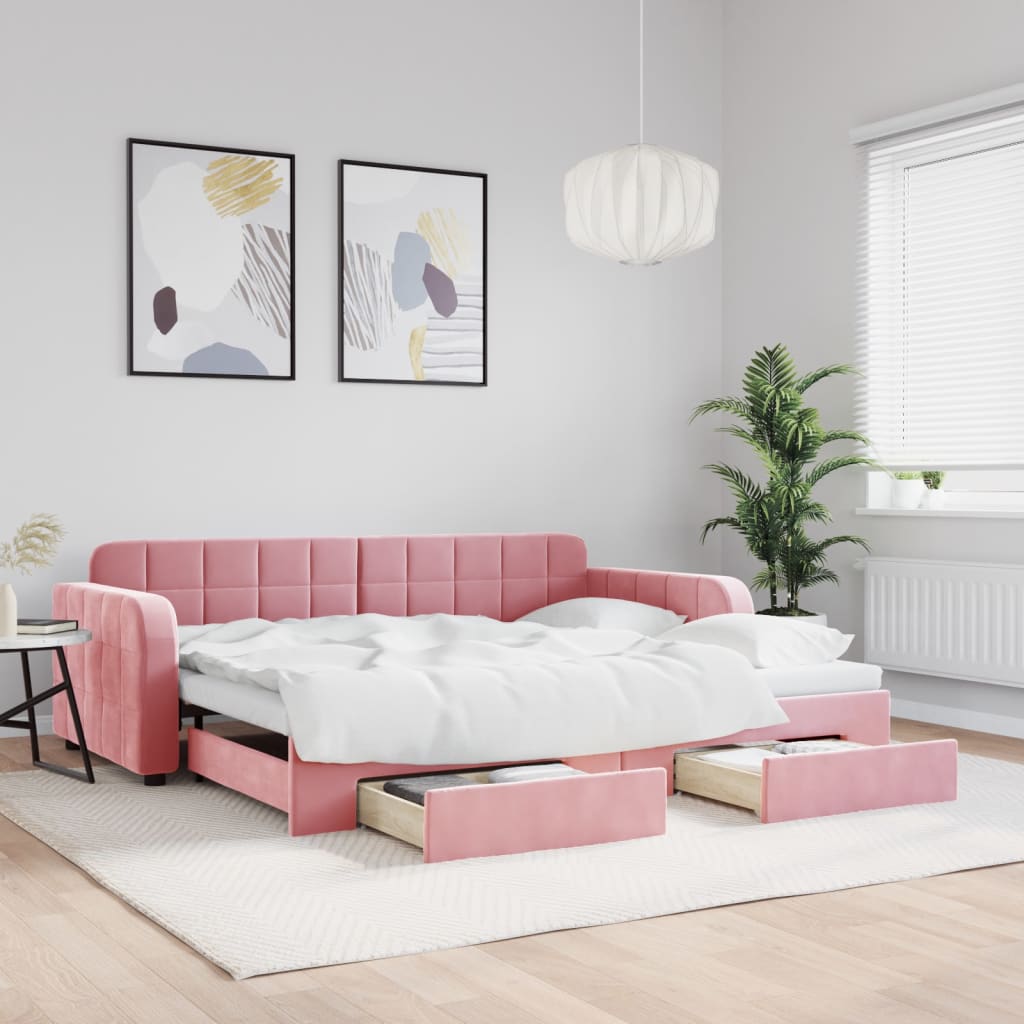 Divano Letto Estraibile con Cassetti Rosa 90x200 cm Velluto - homemem39